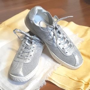 TRETORN Metallic Silver Sneakers - Leather and Fabric Upper - Ladies Size 6.5